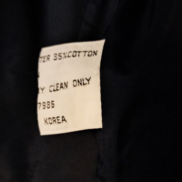 VINTAGE Princess Fit & Flare Midi Long Trench Coat Navy Puff Sleeve *fits small - Picture 10 of 13